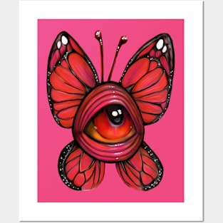 Groovy Pop Surreal Big Eyed Art Monarch Butterfly Illustration Posters and Art